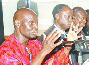 Otunnu addressing journalists